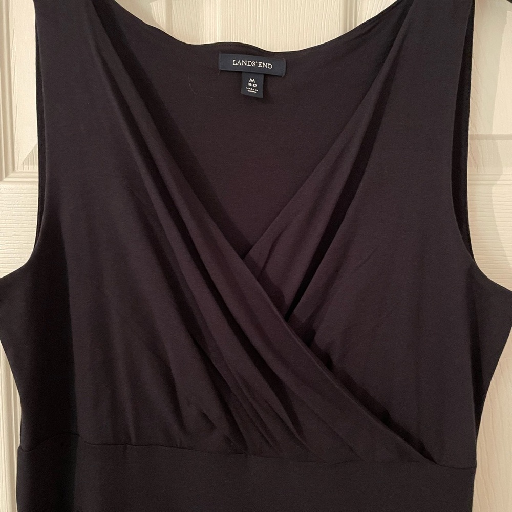 Lands' End Classic Black Faux Wrap Tulip Hem Maxi Dress